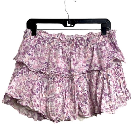 Love Shack Fancy Ruffle Mini Skirt Purple Iris Coquette Feminine Romantic Size L - Picture 2 of 5